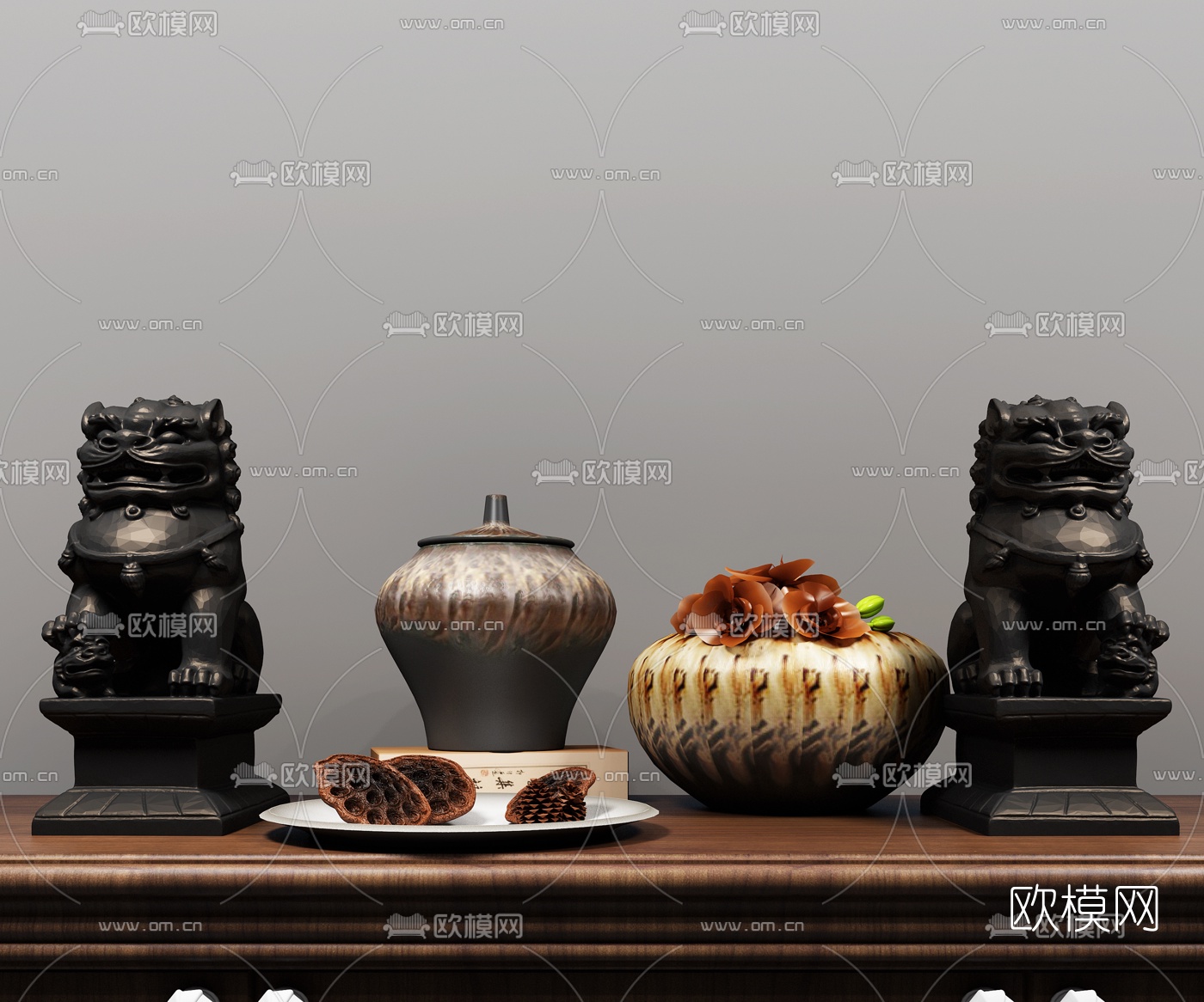 新中式石狮子花瓶摆件3d模型