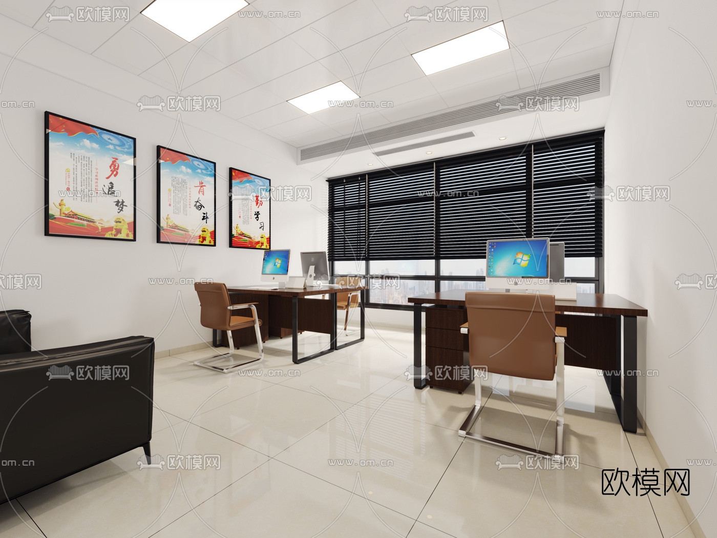 现代办公室走廊过道免费3d模型下载（渲染图2）