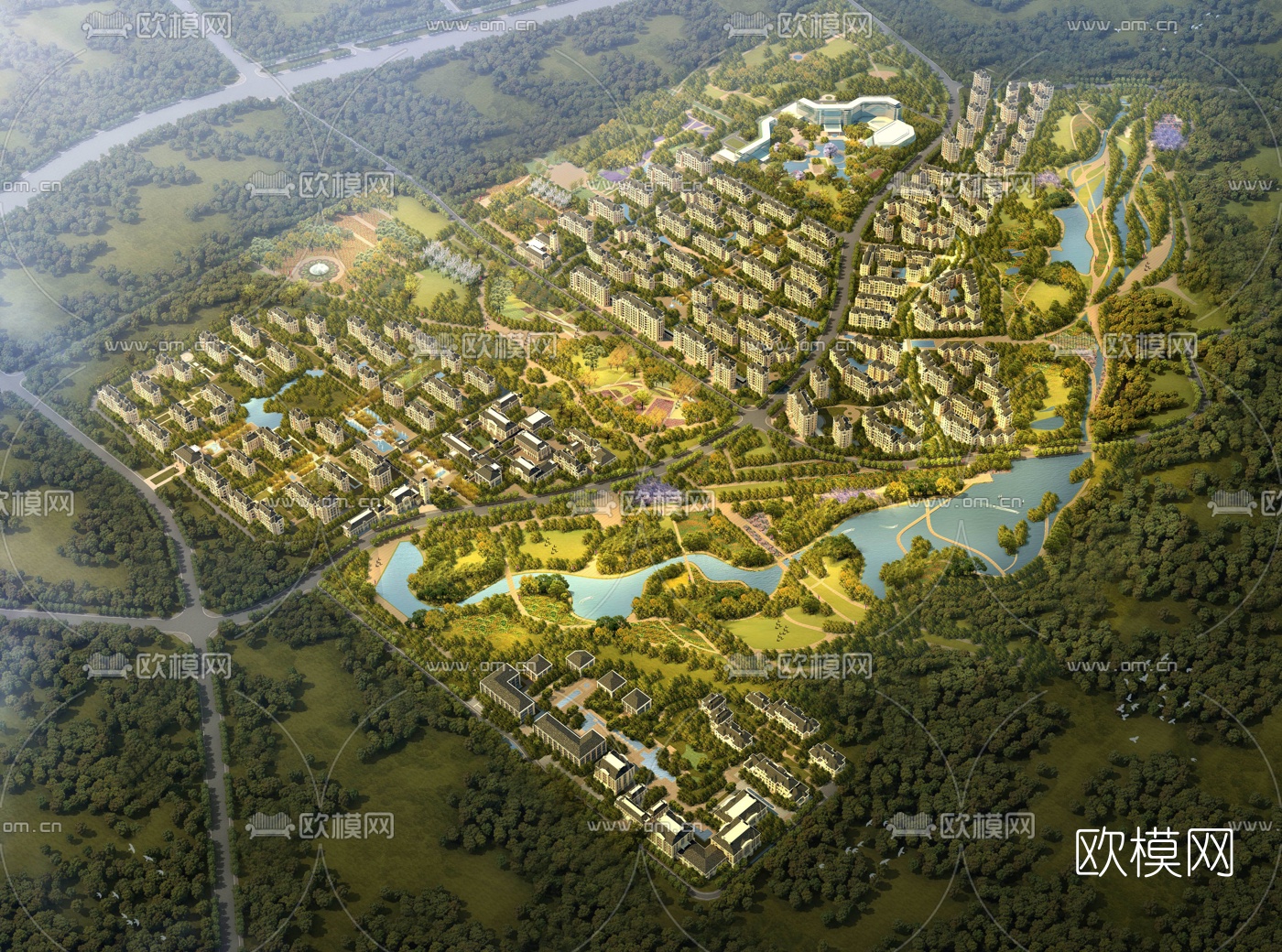 欧式住宅小区鸟瞰规划3d模型下载