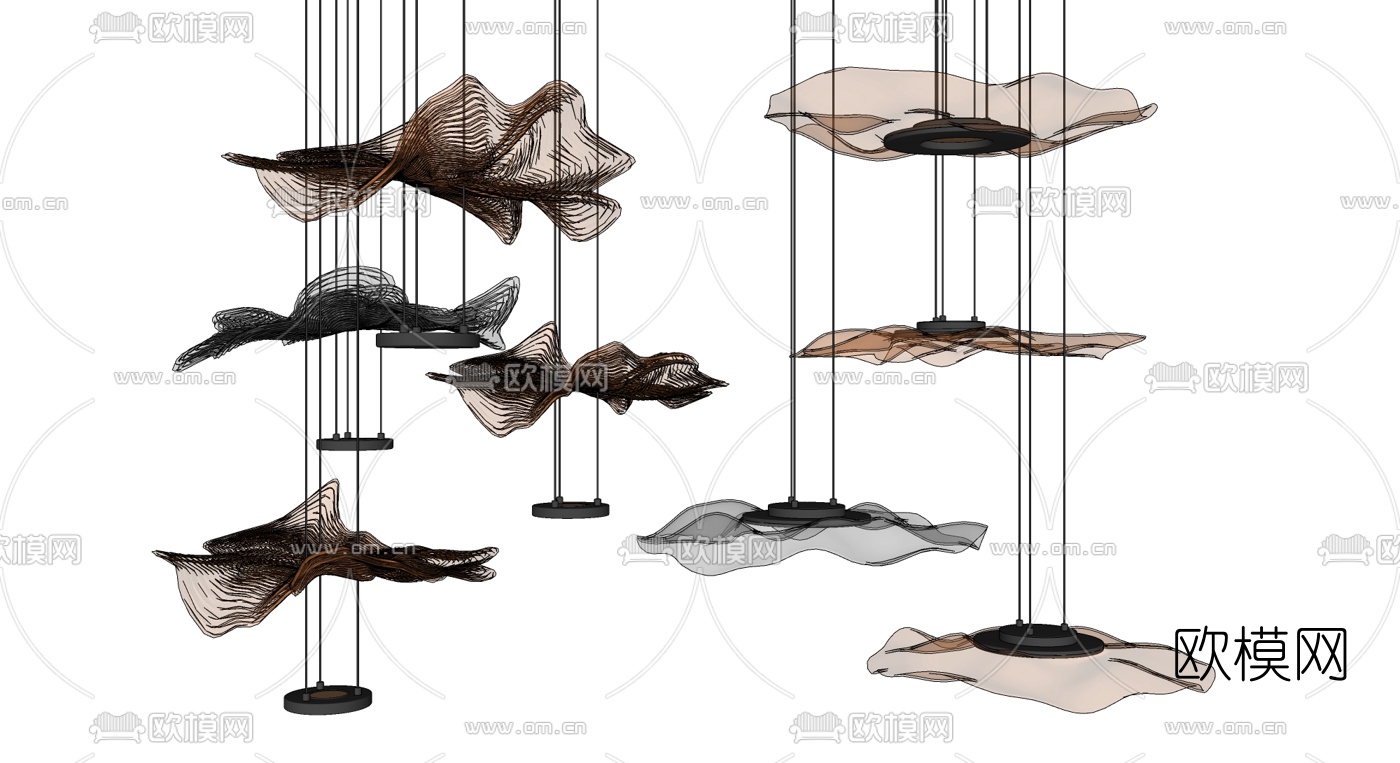 现代艺术玻璃吊灯su模型下载