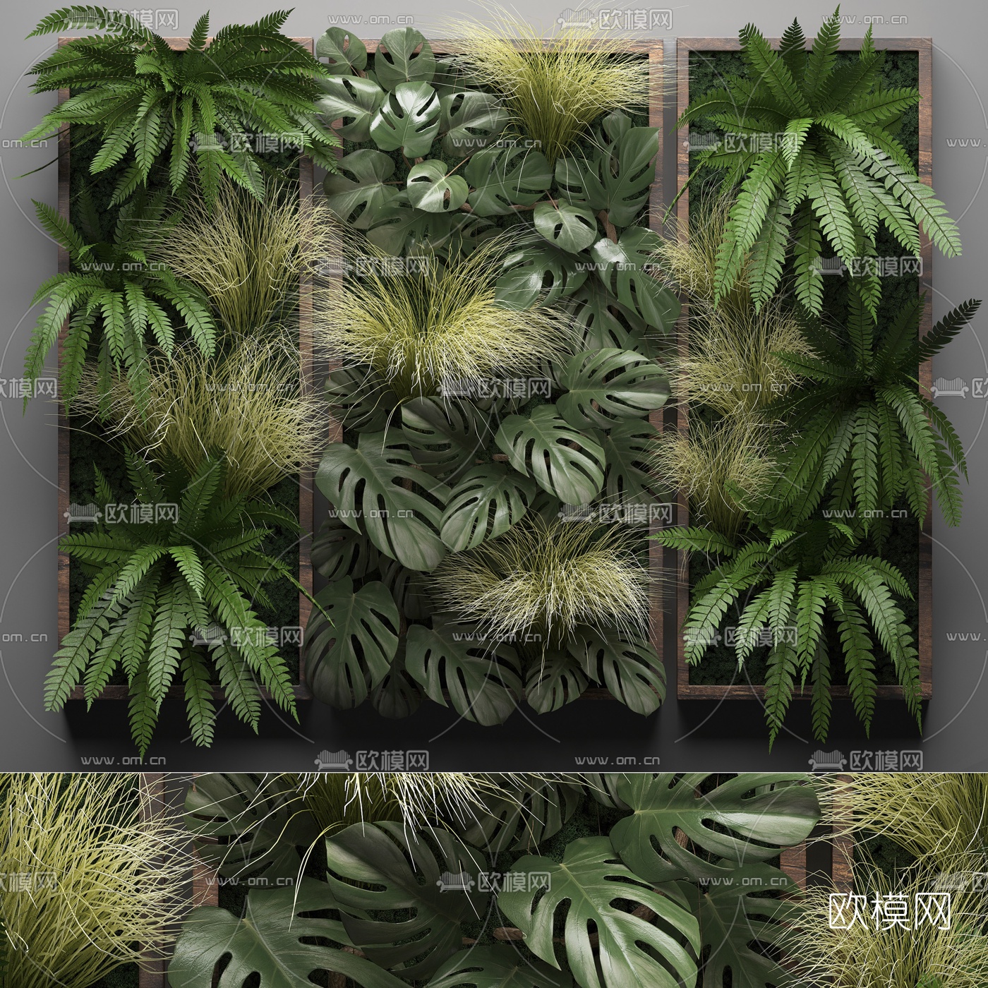 现代花草植物墙3d模型下载