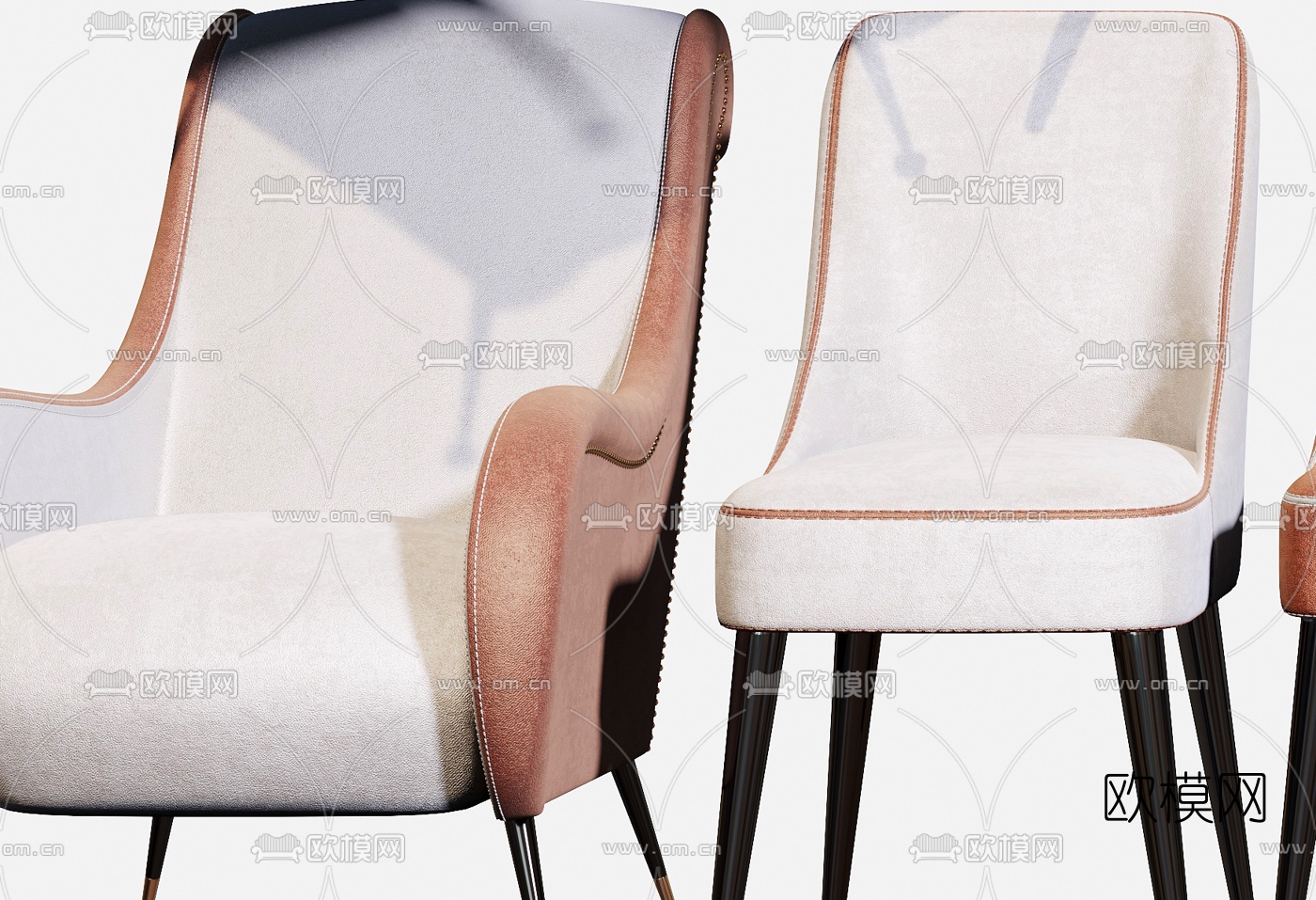 简欧绒布休闲椅单椅3d模型下载（渲染图8）