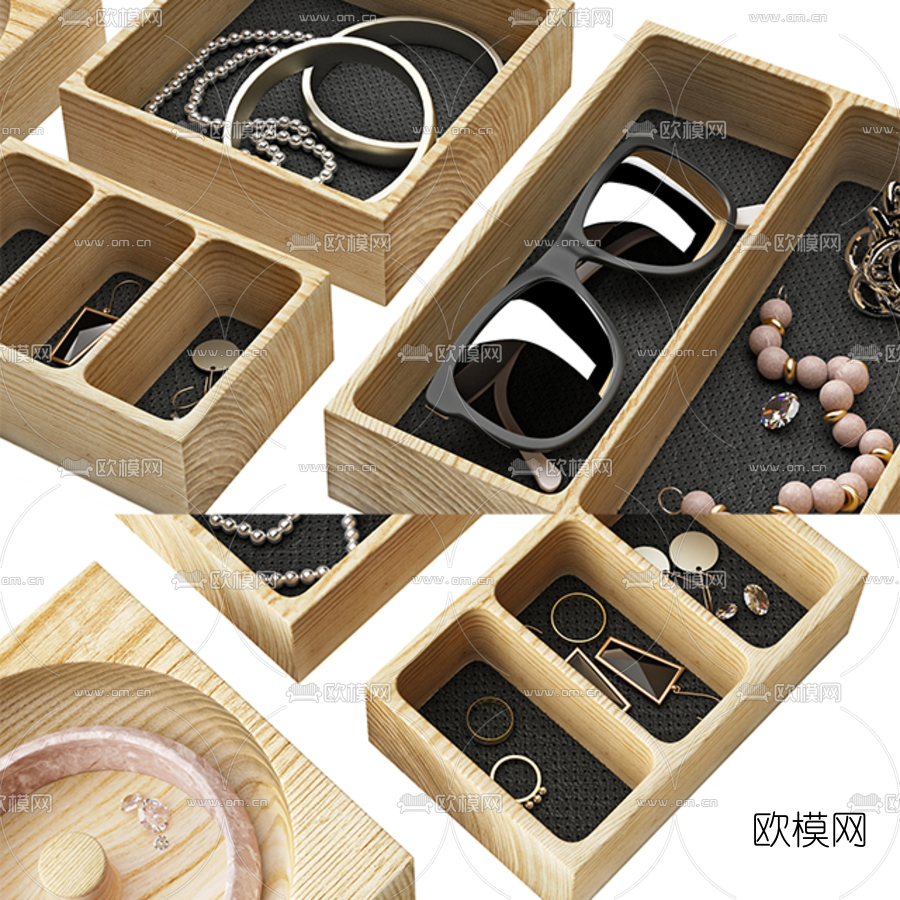 现代手镯项链耳环珠宝组合3d模型