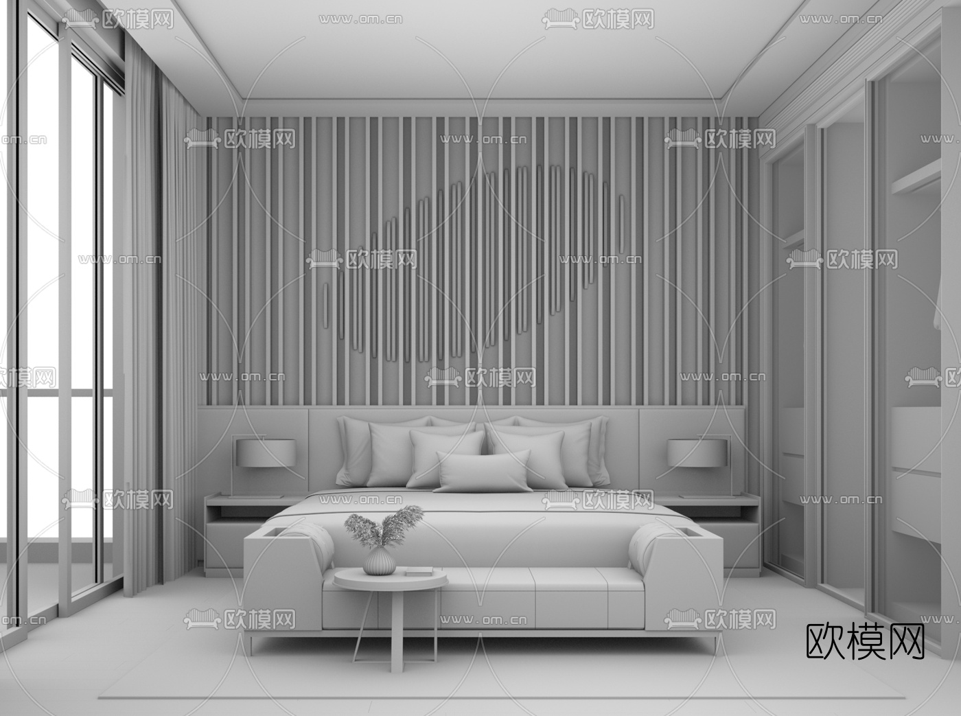 现代轻奢卧室su模型下载（渲染图3）