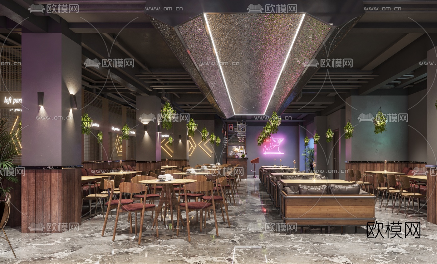 工业风音乐餐吧3d模型下载（渲染图1）