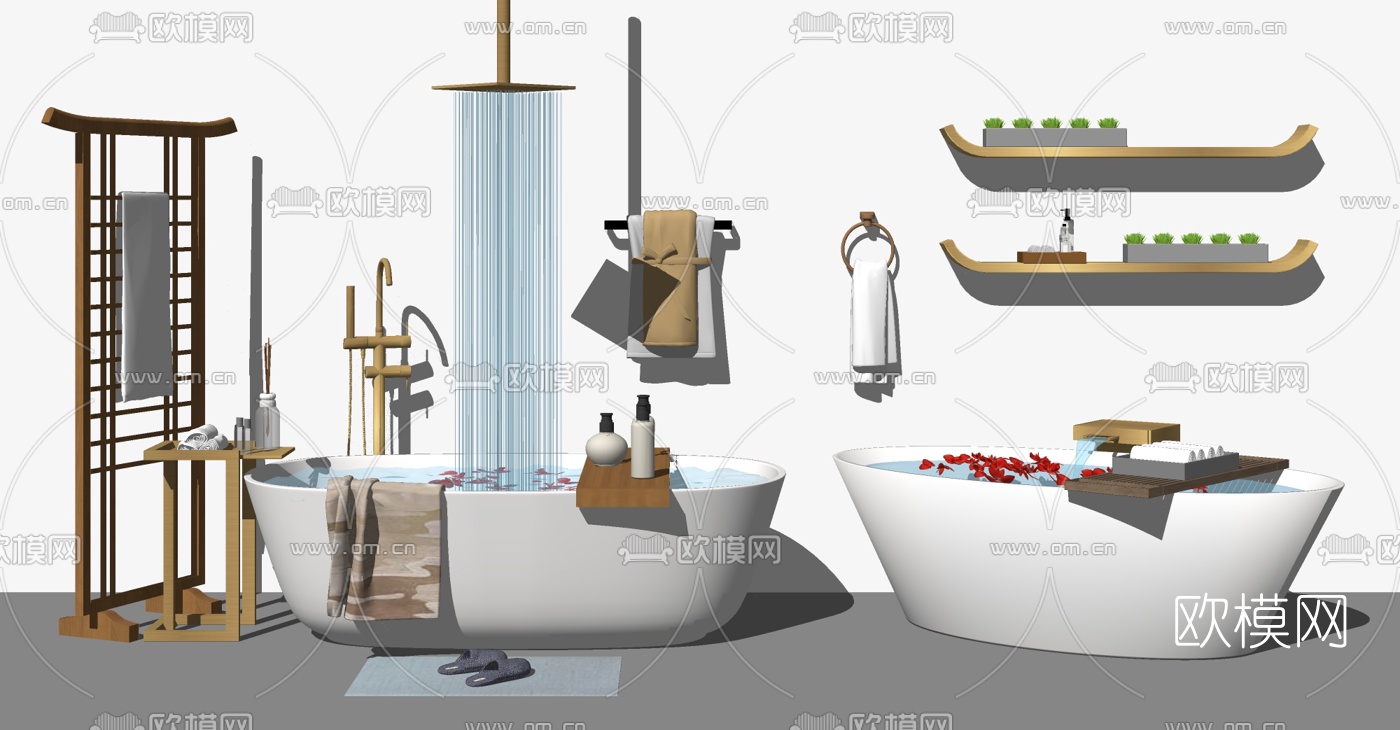 现代浴缸花瓣卫浴用品su模型