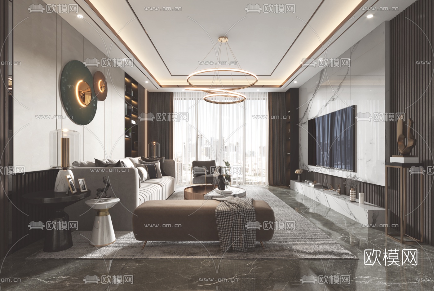 现代轻奢客厅3d模型下载（渲染图3）