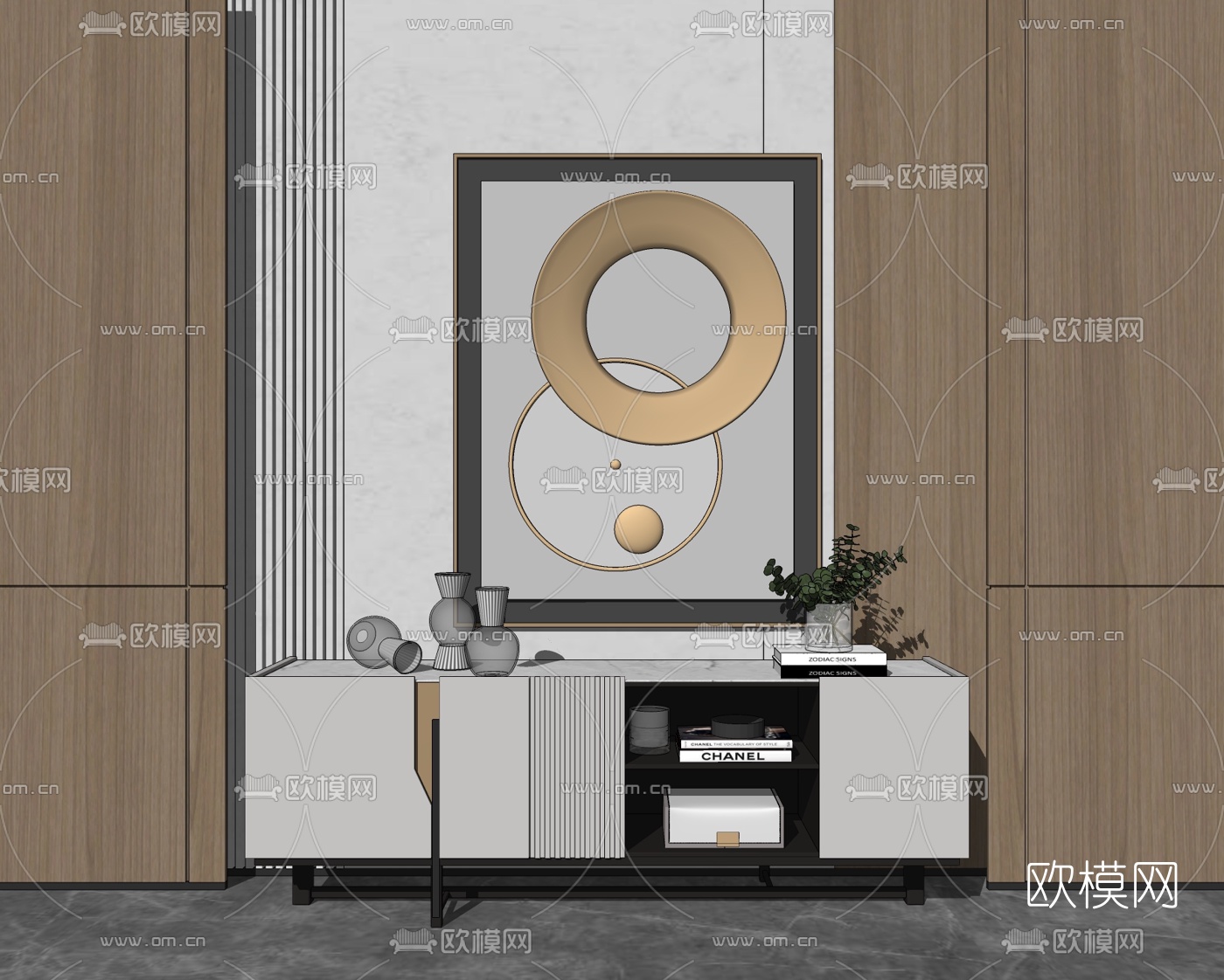 现代轻奢电视柜su模型下载