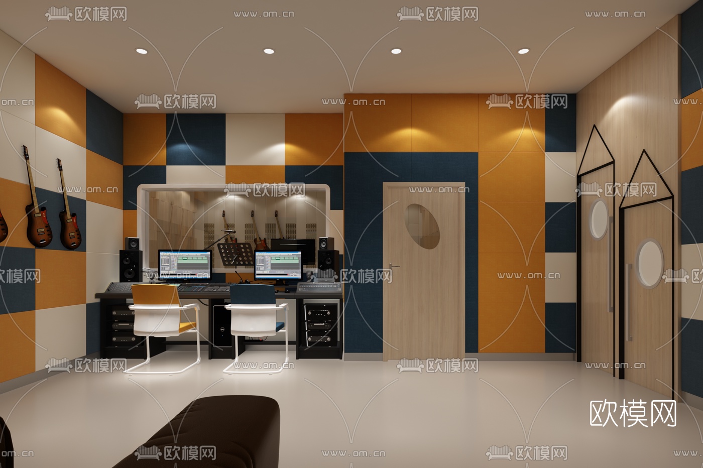 现代录音棚录音室免费3d模型下载（渲染图1）