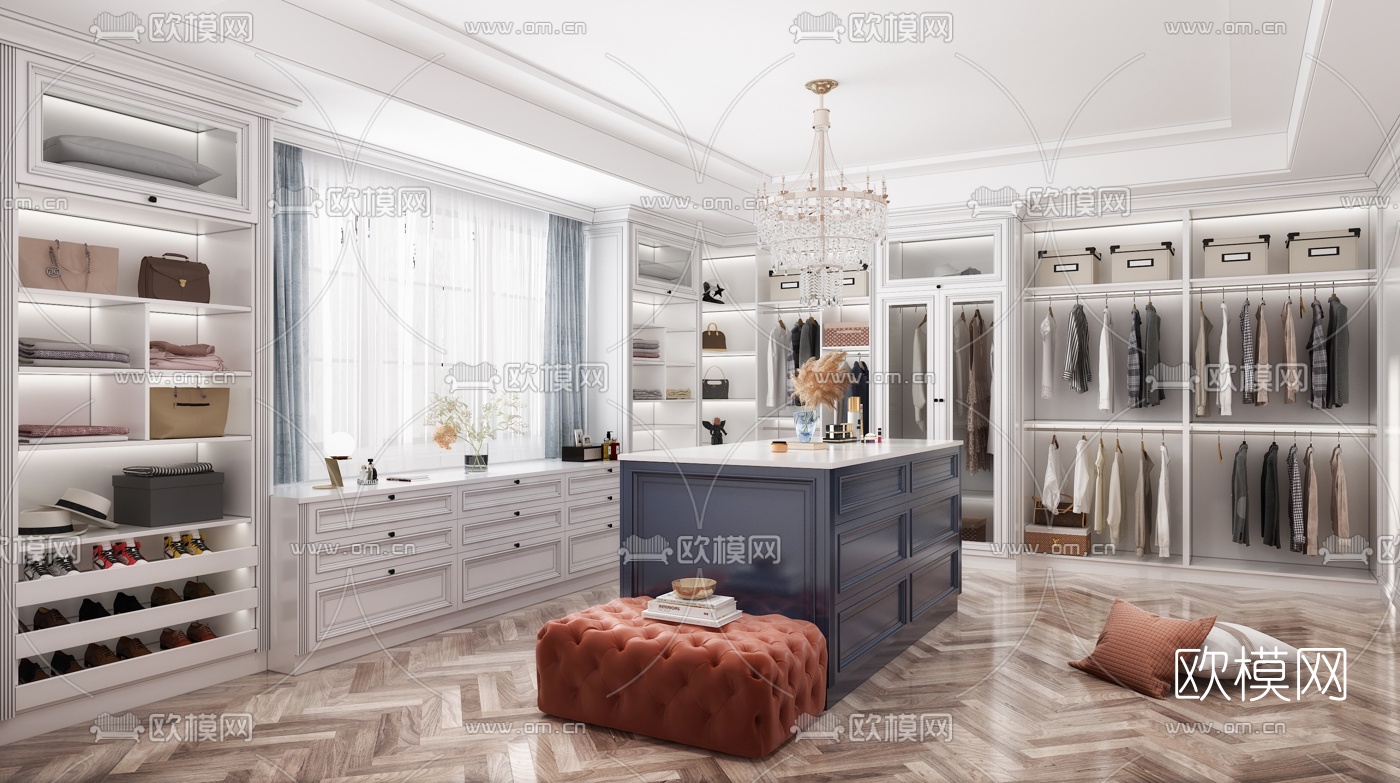 欧式简约衣帽间3d模型