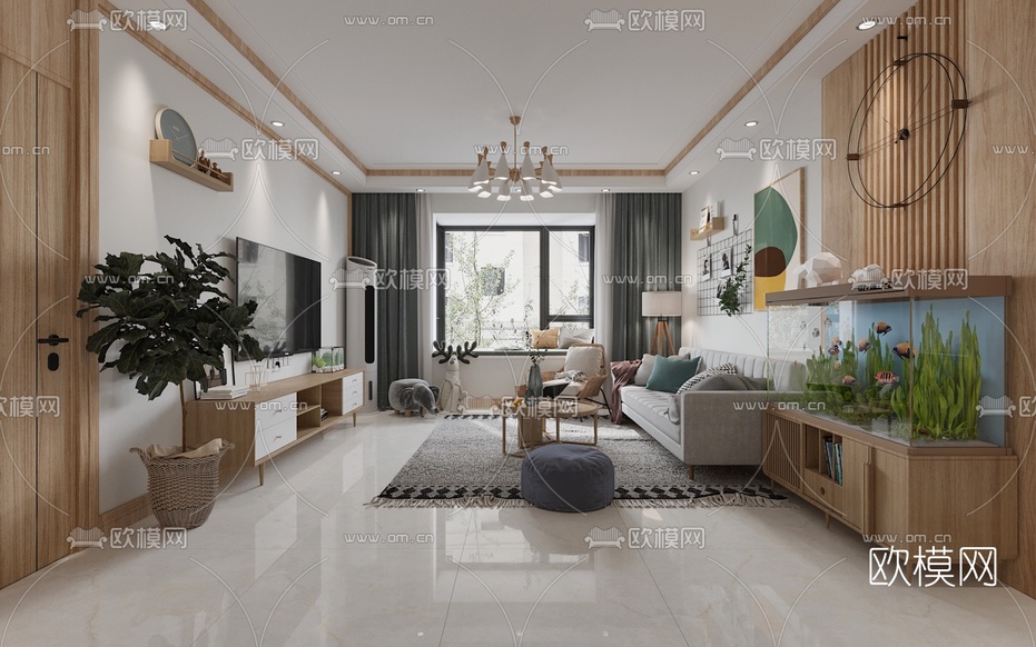 北欧客厅餐厅3d模型下载(渲染图2)