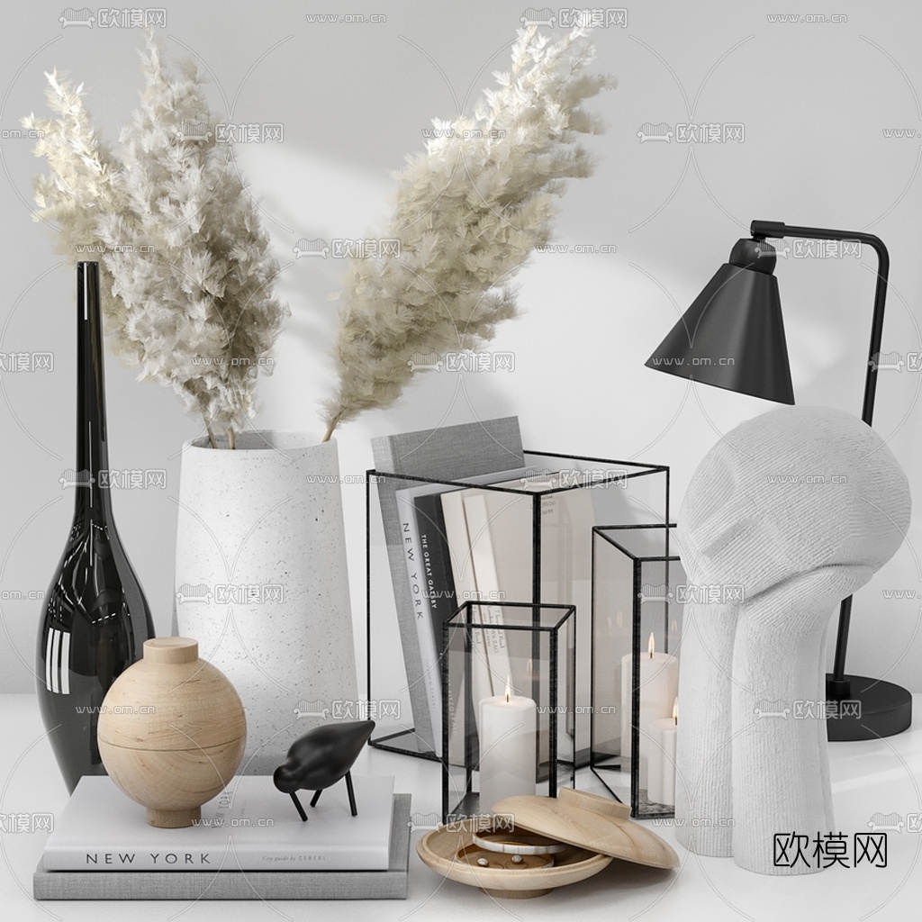 现代插花台灯饰品摆件3d模型下载（渲染图1）