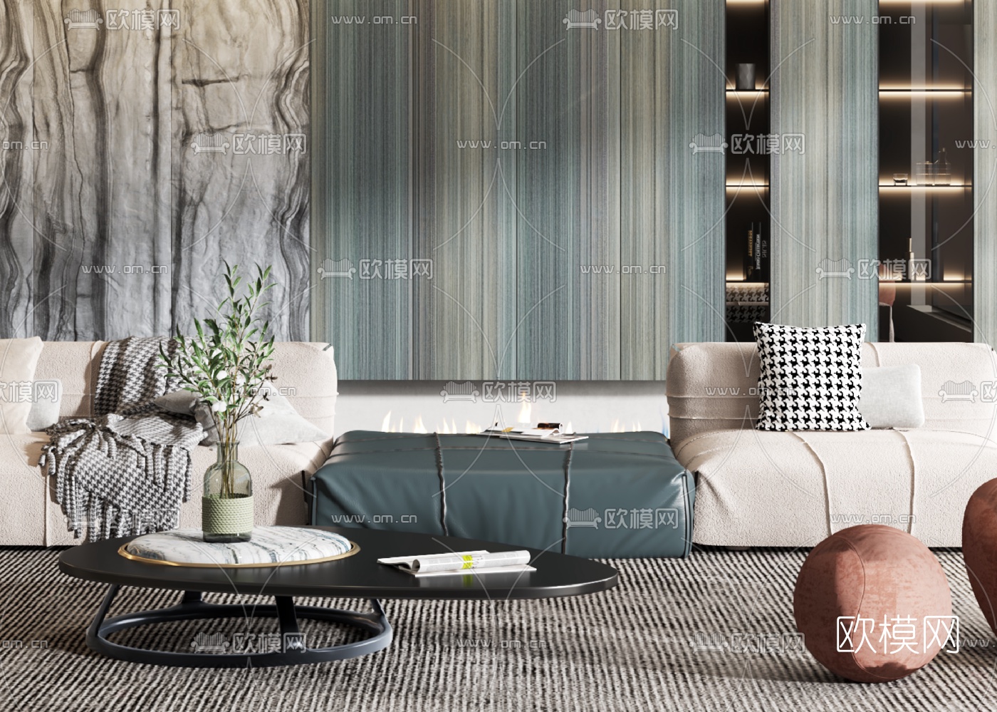 现代布艺沙发组合3d模型下载（渲染图4）