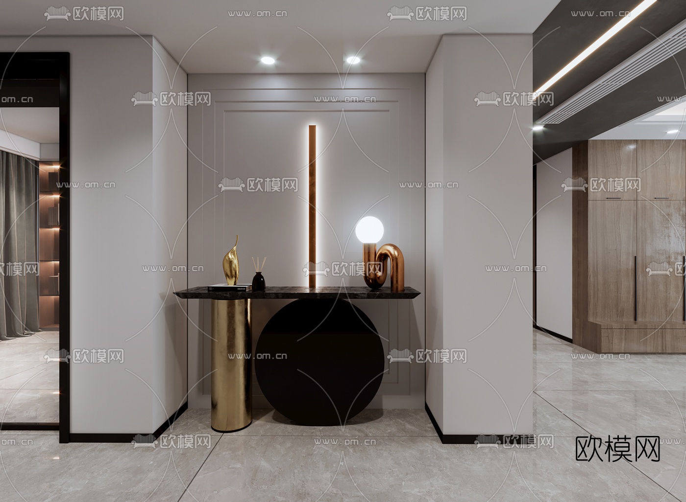 现代轻奢客厅餐厅3d模型