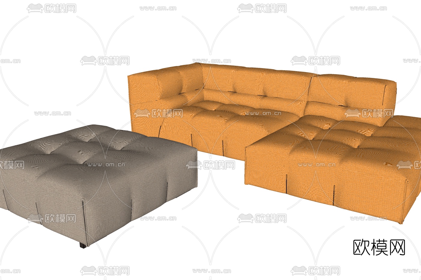 现代布艺转角多人沙发su模型下载