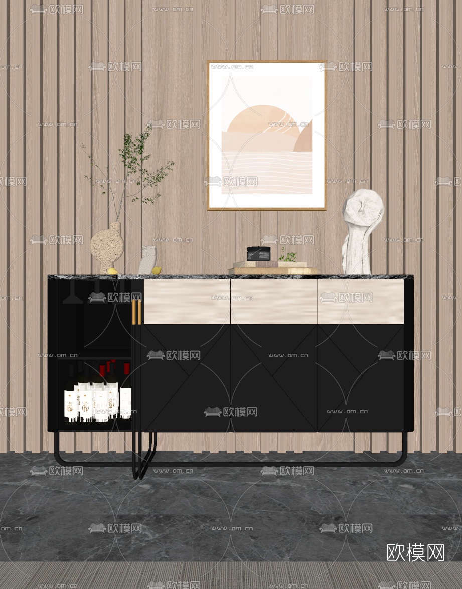 现代轻奢餐边柜su模型下载