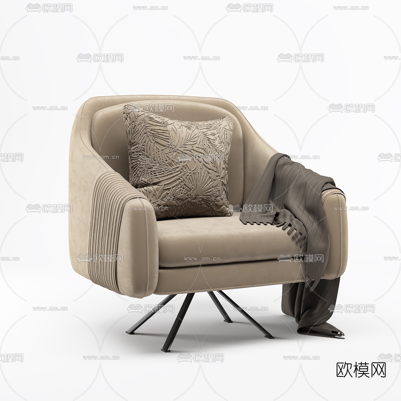 现代绒布单人沙发3d模型下载