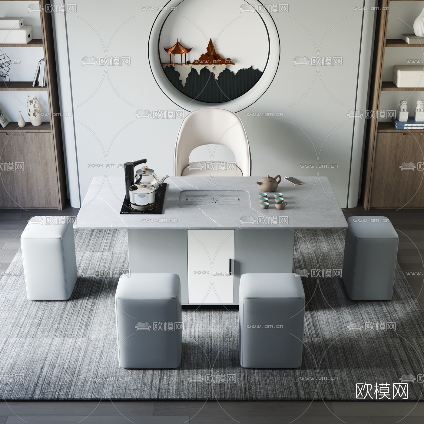 现代大理石茶桌椅3d模型