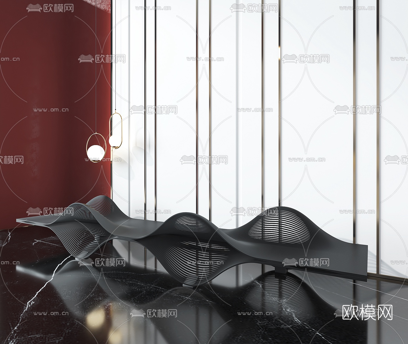 现代异形公用休闲长椅3d模型
