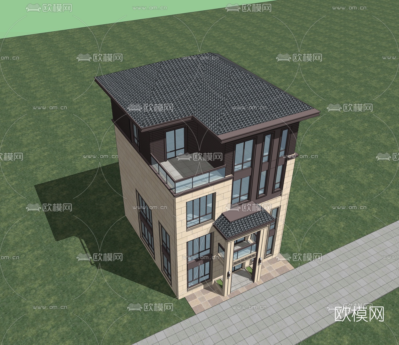 现代别墅外观su模型下载（渲染图3）