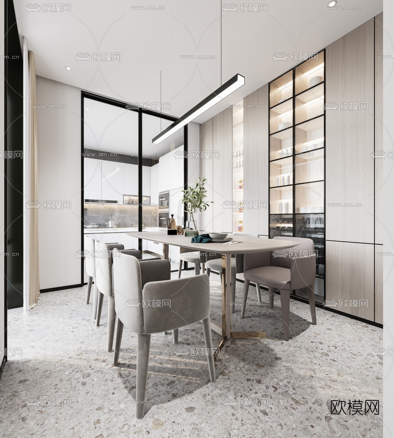 现代别墅客厅餐厅3d模型下载（渲染图3）