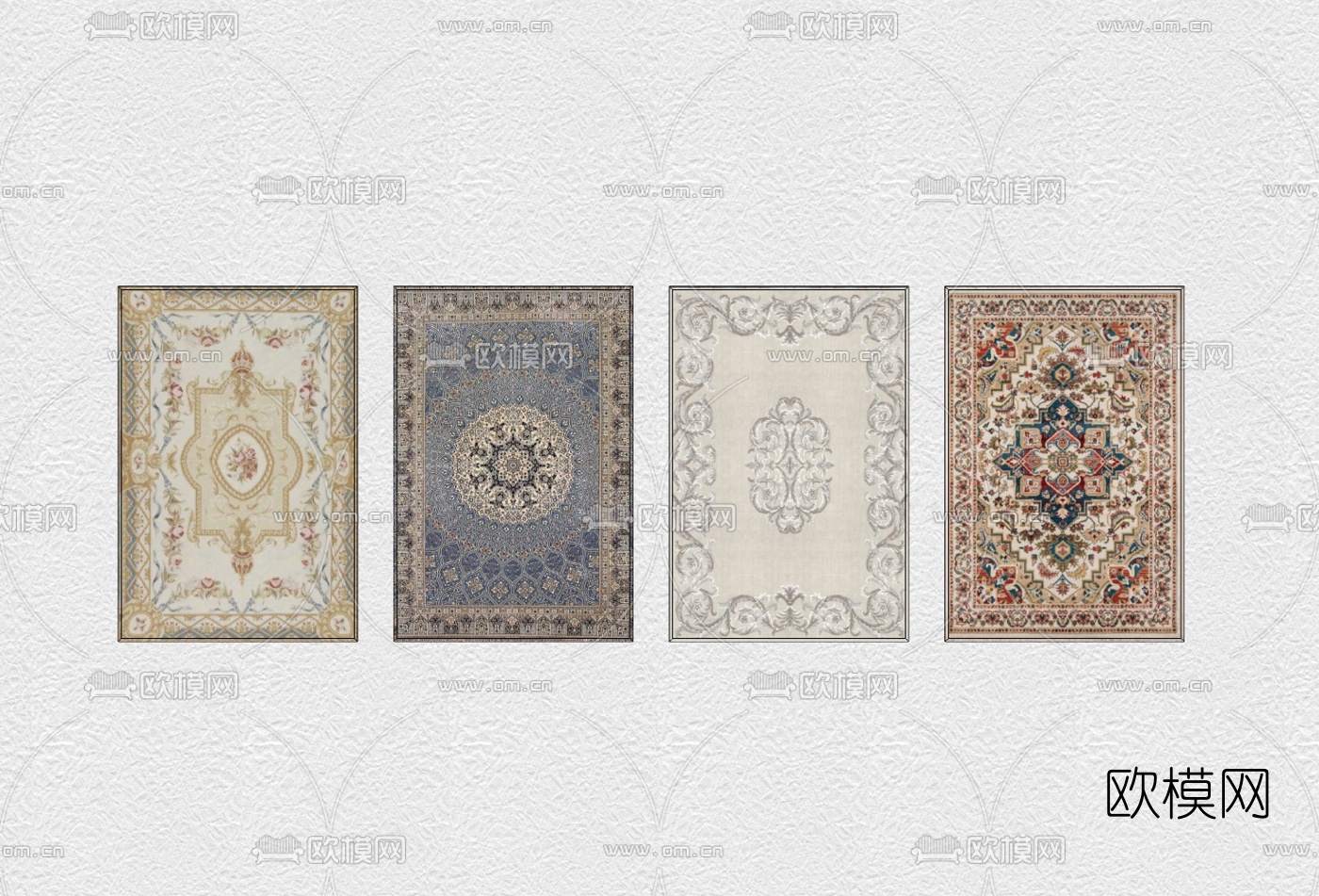 美式布艺雕花地毯su模型下载