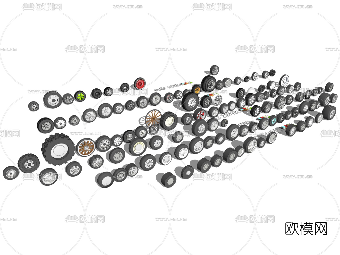 现代轮胎车轮su模型下载（渲染图2）