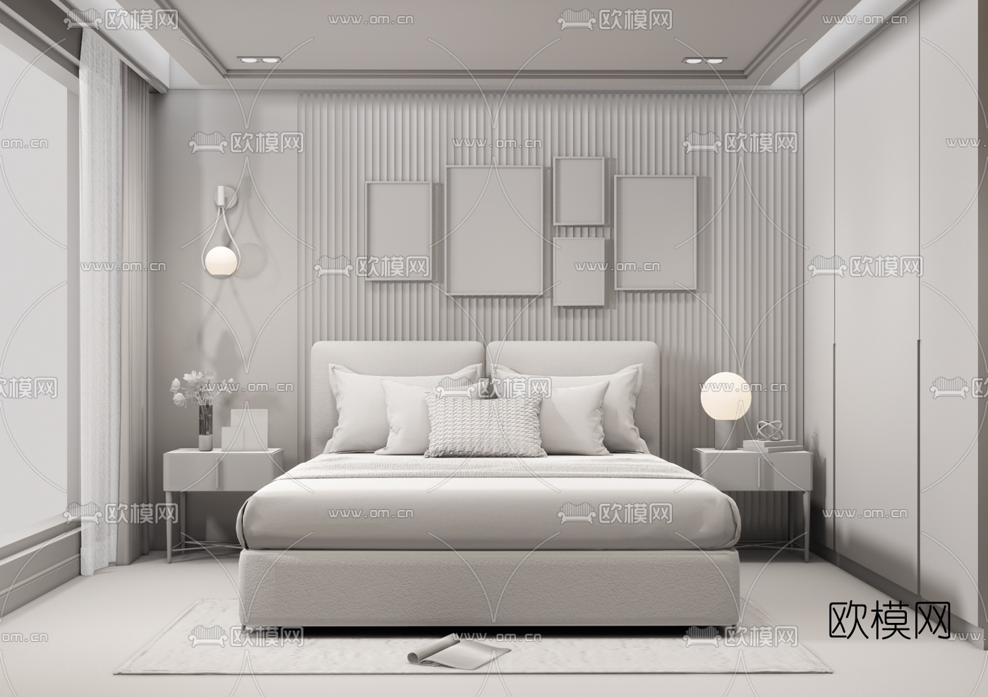 北欧卧室su模型下载（渲染图2）