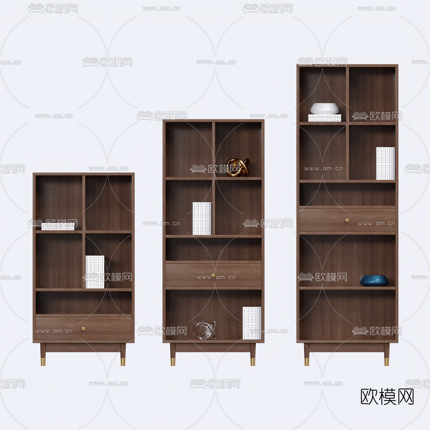 北欧原木书柜免费3d模型