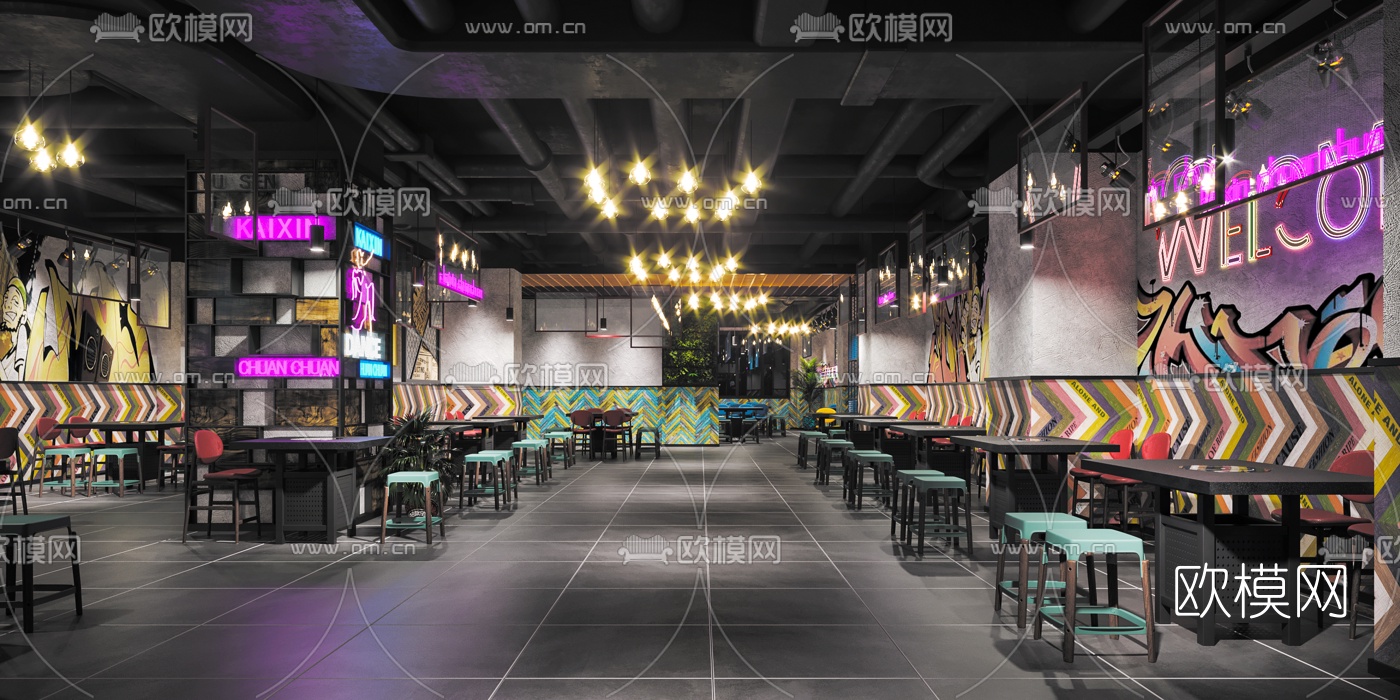 工业风串串火锅店3d模型