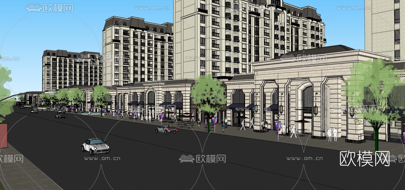 法式公寓楼小区入口外观su模型下载（渲染图3）