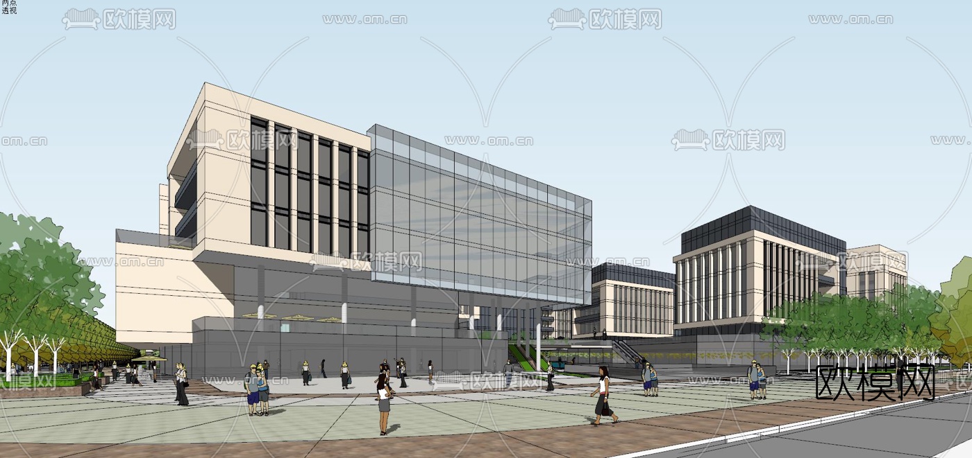 现代办公园区鸟瞰夜景su模型下载（渲染图5）