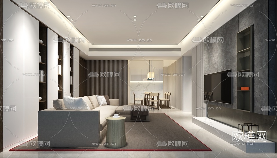 新中式客厅免费3d模型下载_ID10187089_3dmax免费模型-欧模网