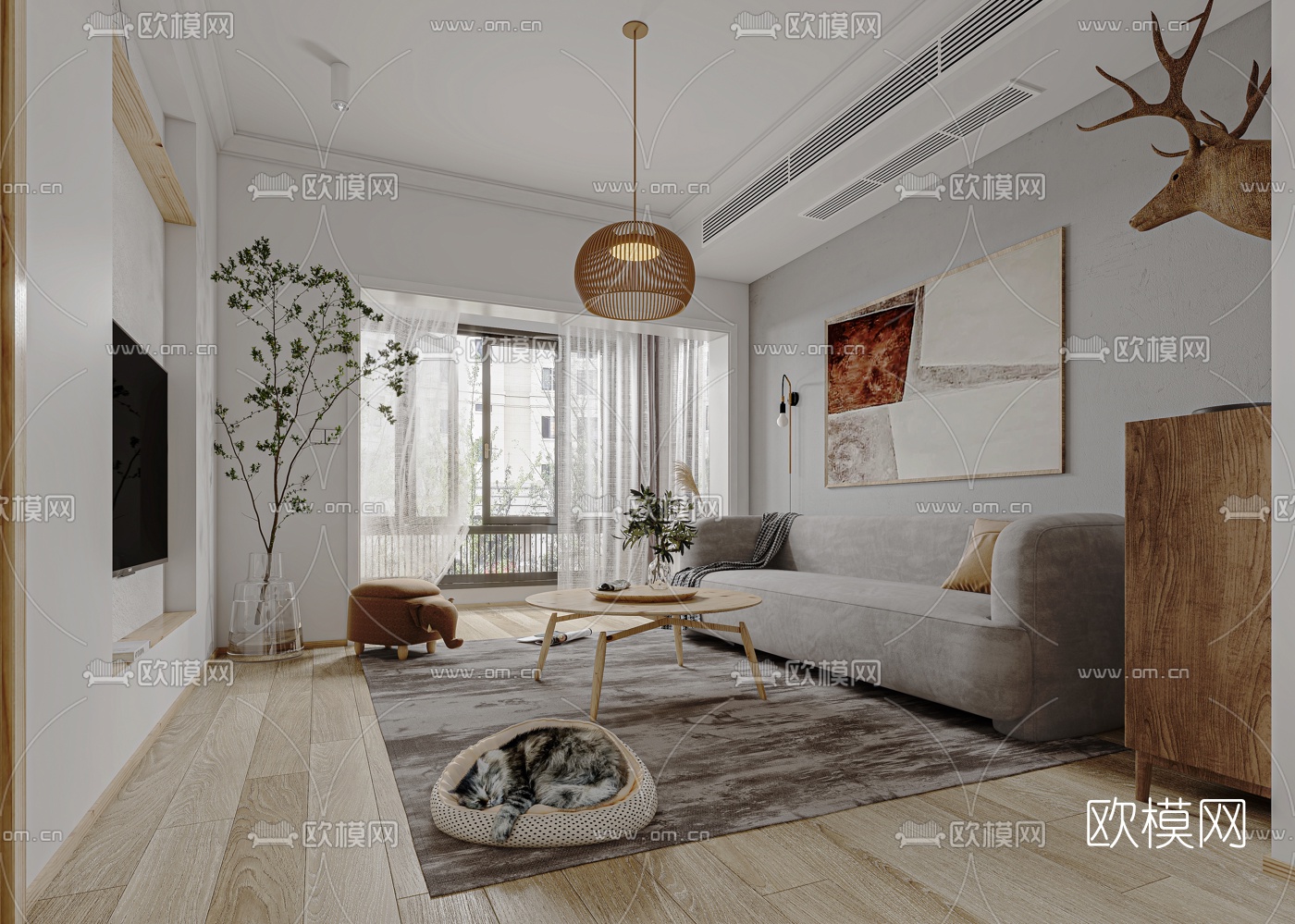 北欧客厅餐厅3d模型下载（渲染图1）