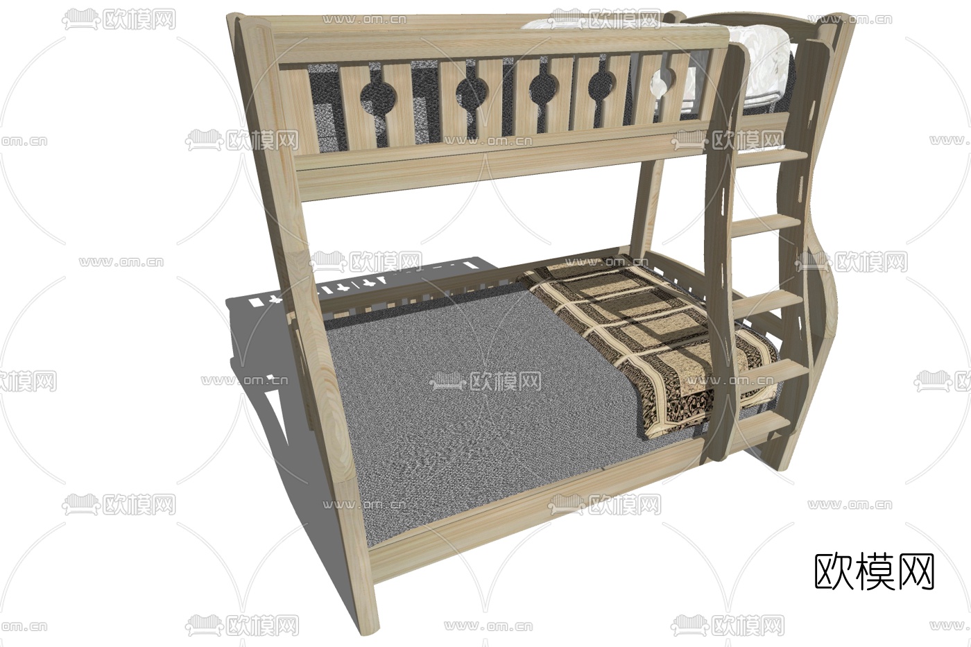现代上下铺儿童床su模型下载