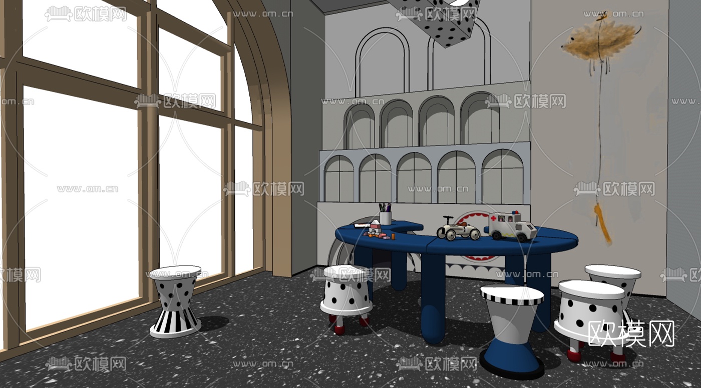 现代儿童活动室su模型下载（渲染图2）