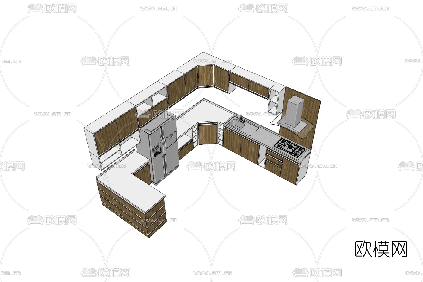 现代厨房橱柜免费su模型下载