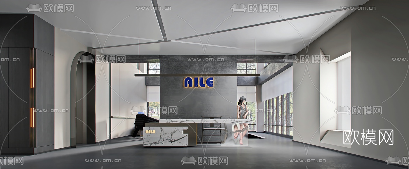 后现代办公室前台大厅3d模型下载（渲染图1）