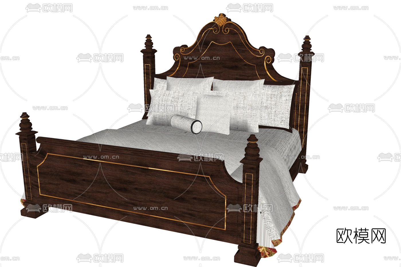 欧式实木双人床su模型下载
