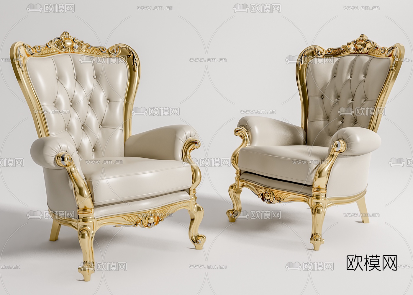 欧式皮革休闲椅su模型下载（渲染图1）