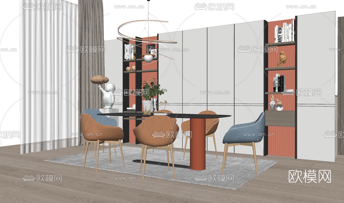 现代轻奢餐桌椅su模型下载