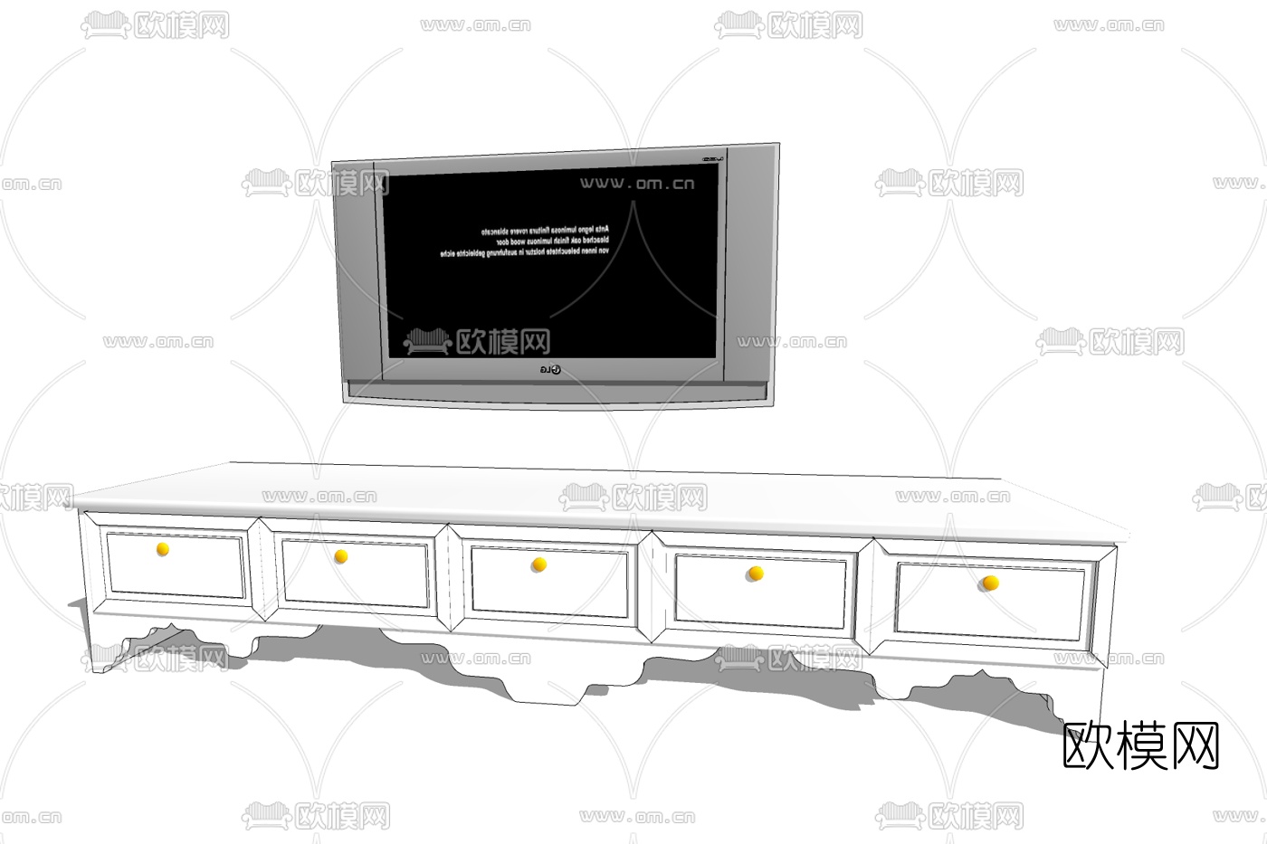 简欧实木电视柜免费su模型下载