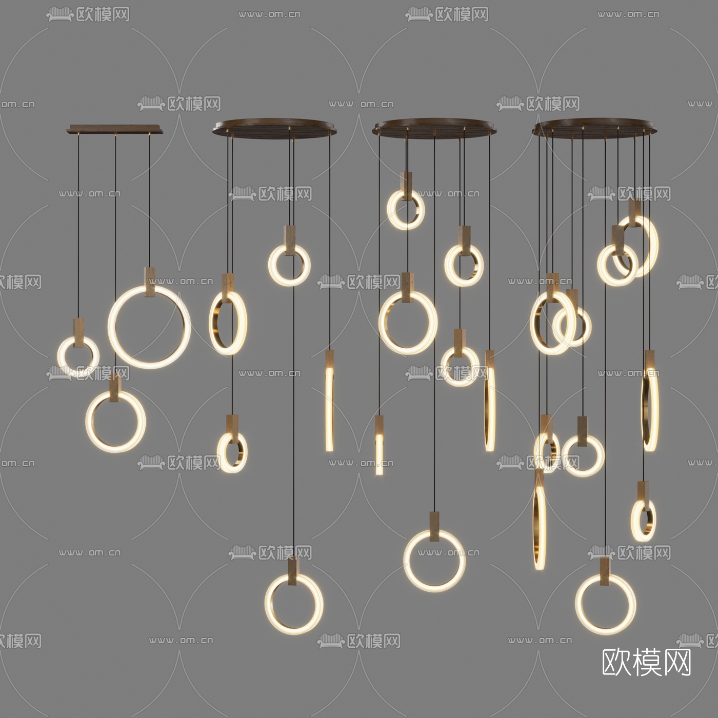 现代轻奢圆环装饰吊灯3d模型下载（渲染图1）