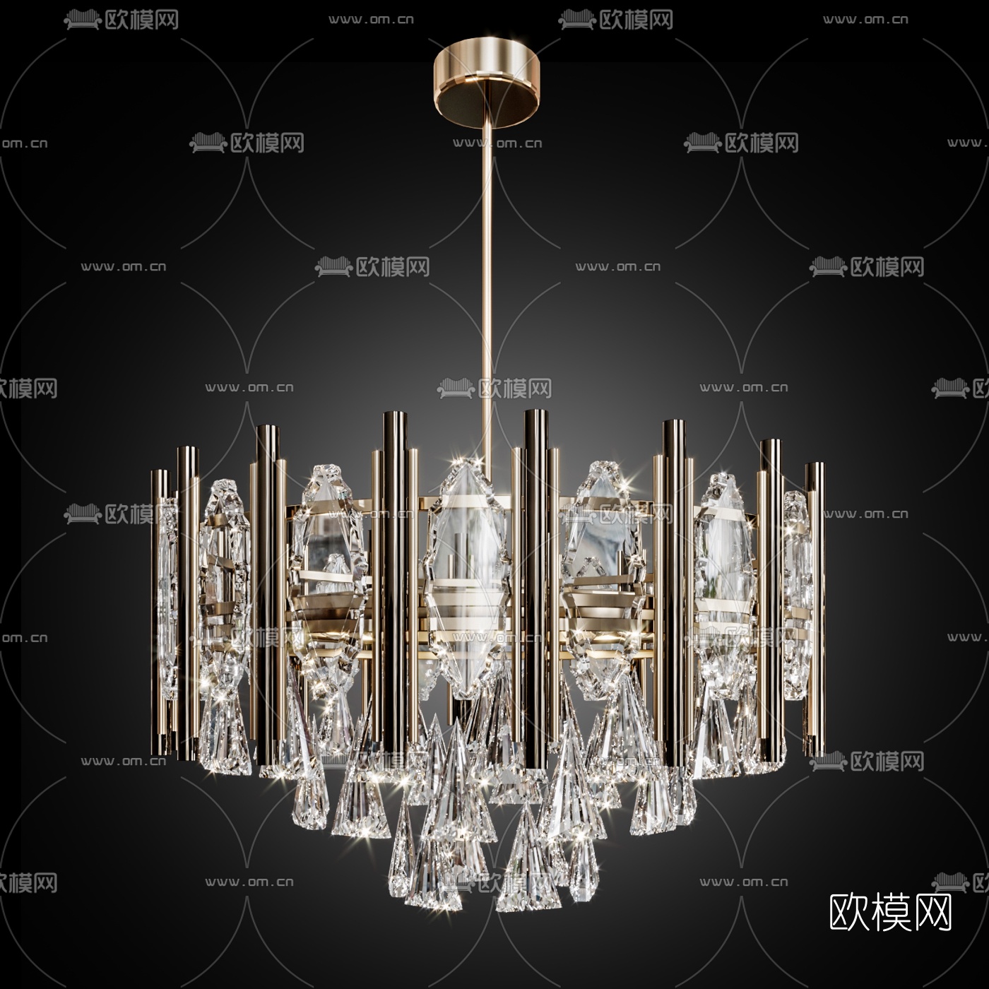 现代轻奢水晶吊灯3d模型下载（渲染图5）