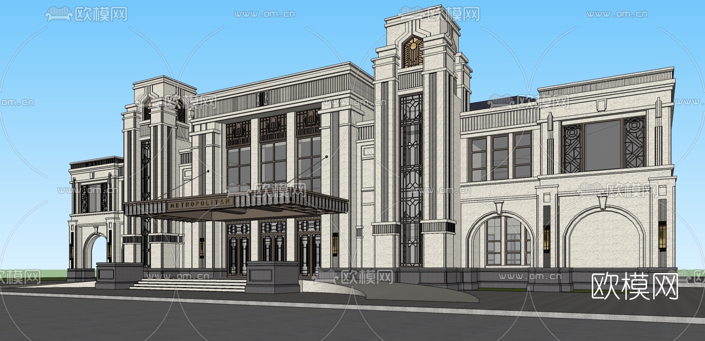法式豪华酒店外观su模型下载（渲染图3）
