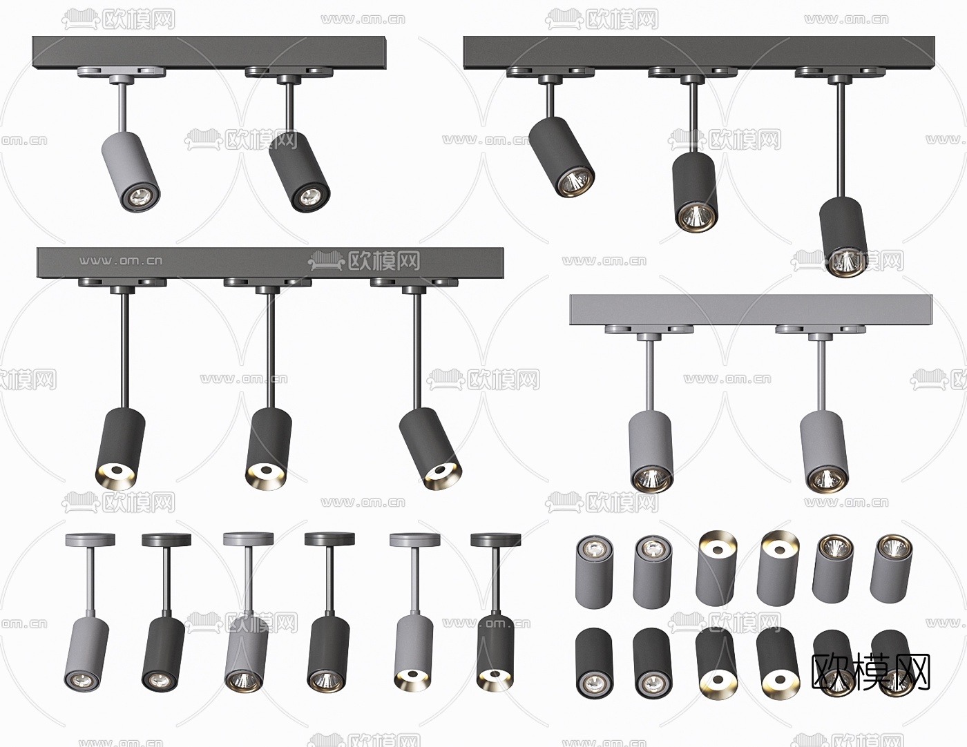现代射灯轨道灯3d模型下载
