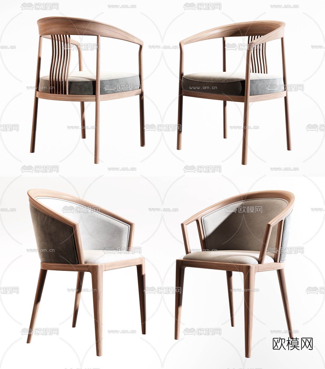 新中式布艺单椅su模型下载