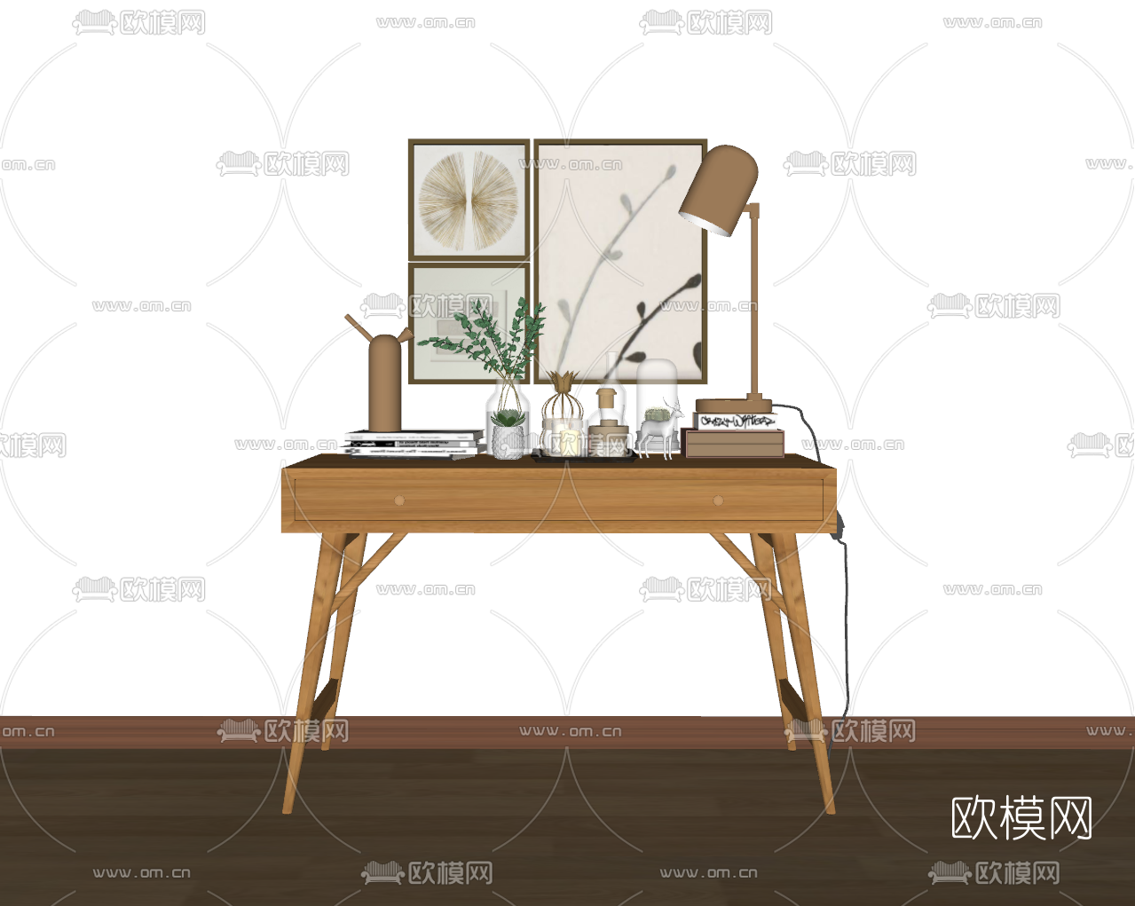 现代原木梳妆台su模型下载（渲染图2）