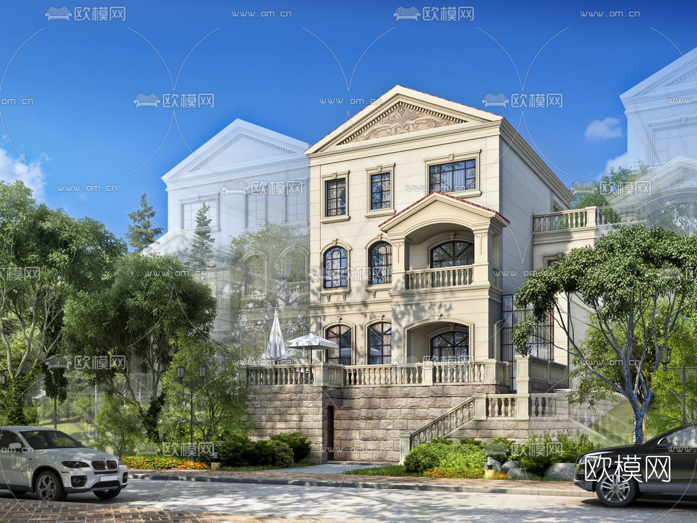 欧式独栋别墅外观3d模型下载