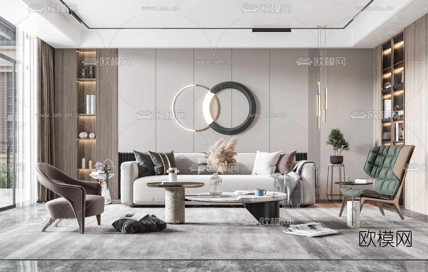 现代布艺沙发组合3d模型下载